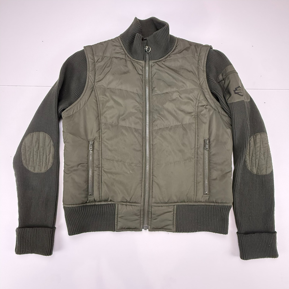Harley Davidson Womens Convertible Jacket Vest Zip Off Sleeves Olive Motorcycle - Picture 3 of 7